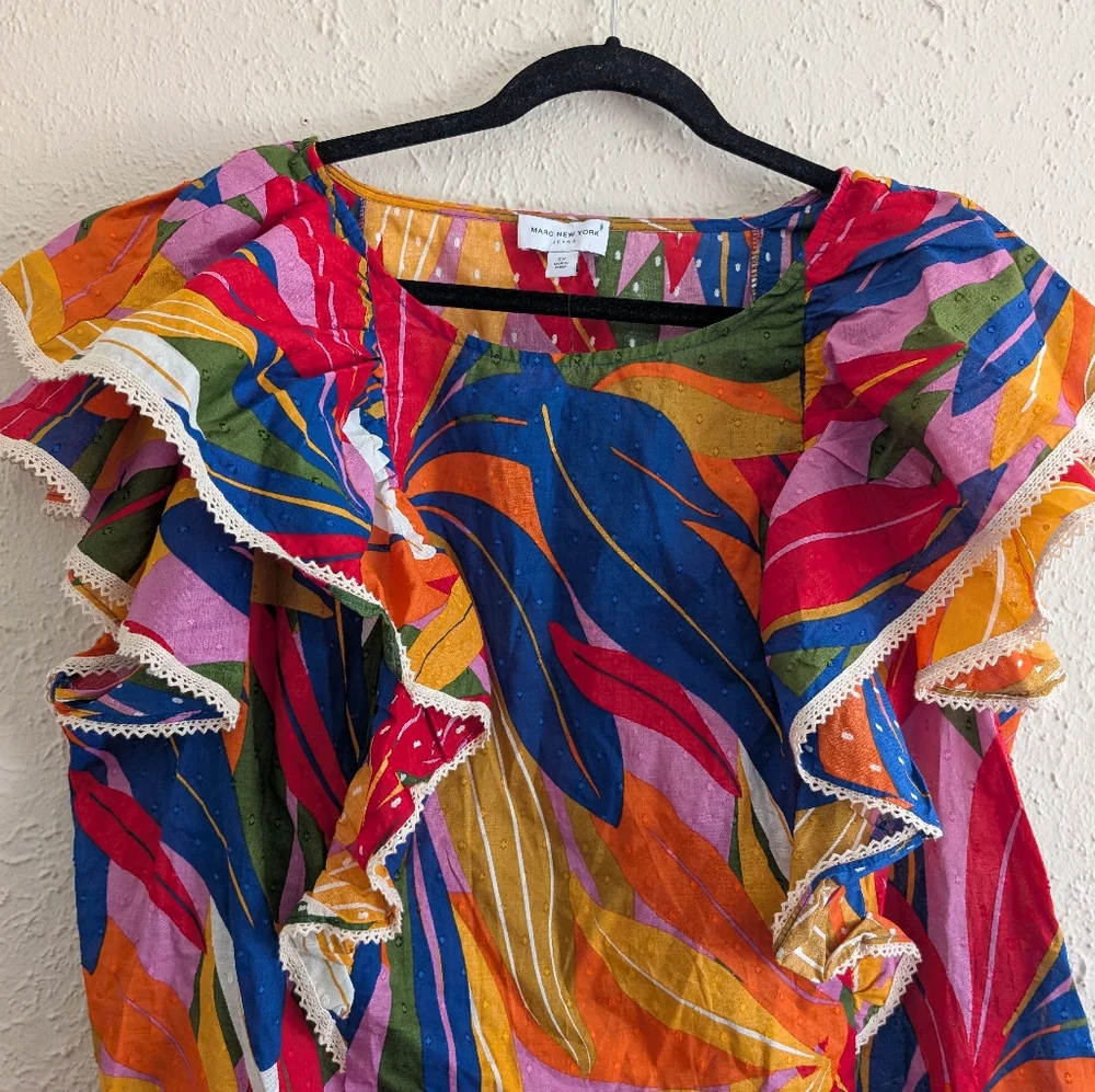 Marc New York Colorful Leaf Ruffle Blouse - Picture 5 of 8